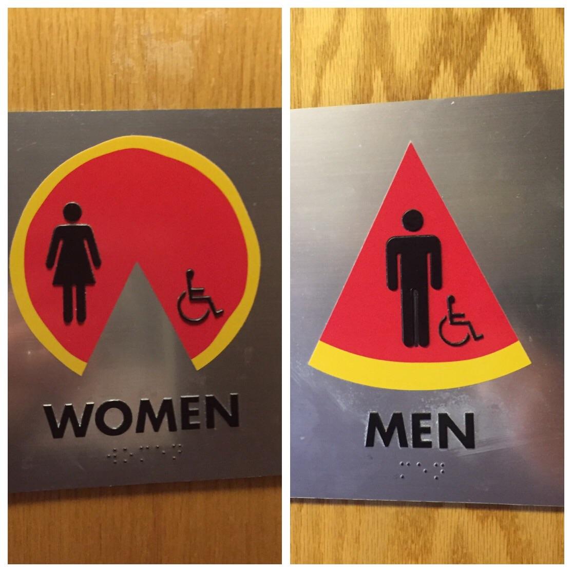 The bathroom signs at a local pizza joint. | Scrolller