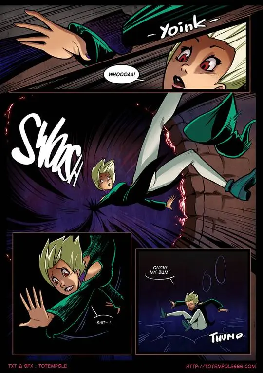 Totempole comic featuring a busty blonde witch, a muscular knight, and green demons in a fantasy setting.