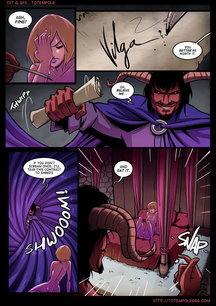 Totempole comic featuring a busty blonde witch, a muscular knight, and green demons in a fantasy setting.