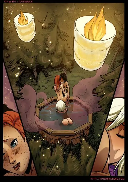 Totempole comic featuring a busty blonde witch, a muscular knight, and green demons in a fantasy setting.