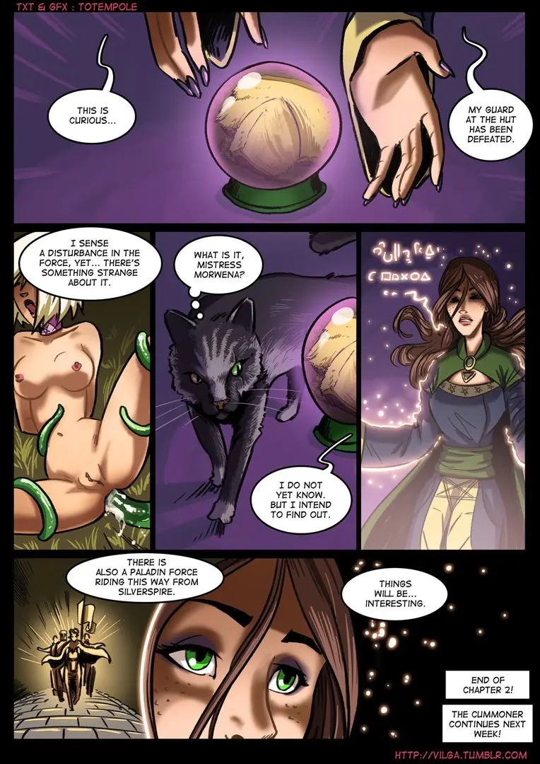 Totempole comic featuring a busty blonde witch, a muscular knight, and green demons in a fantasy setting.