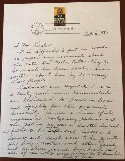 The letter that Rosa Parks wrote in remembrance of Rev. Martin Luther ...