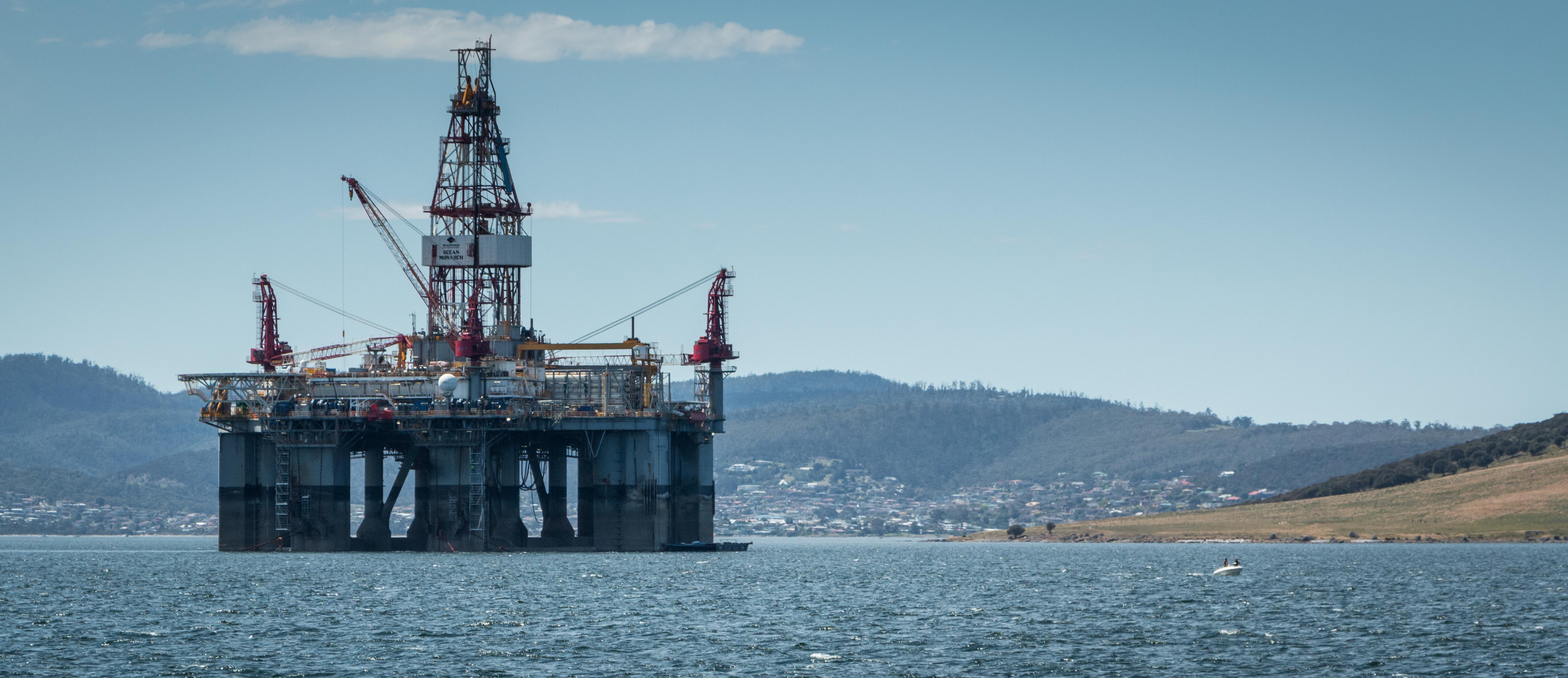 The Ocean Monarch drill rig as it's parked in the Derwent River. Boat ...