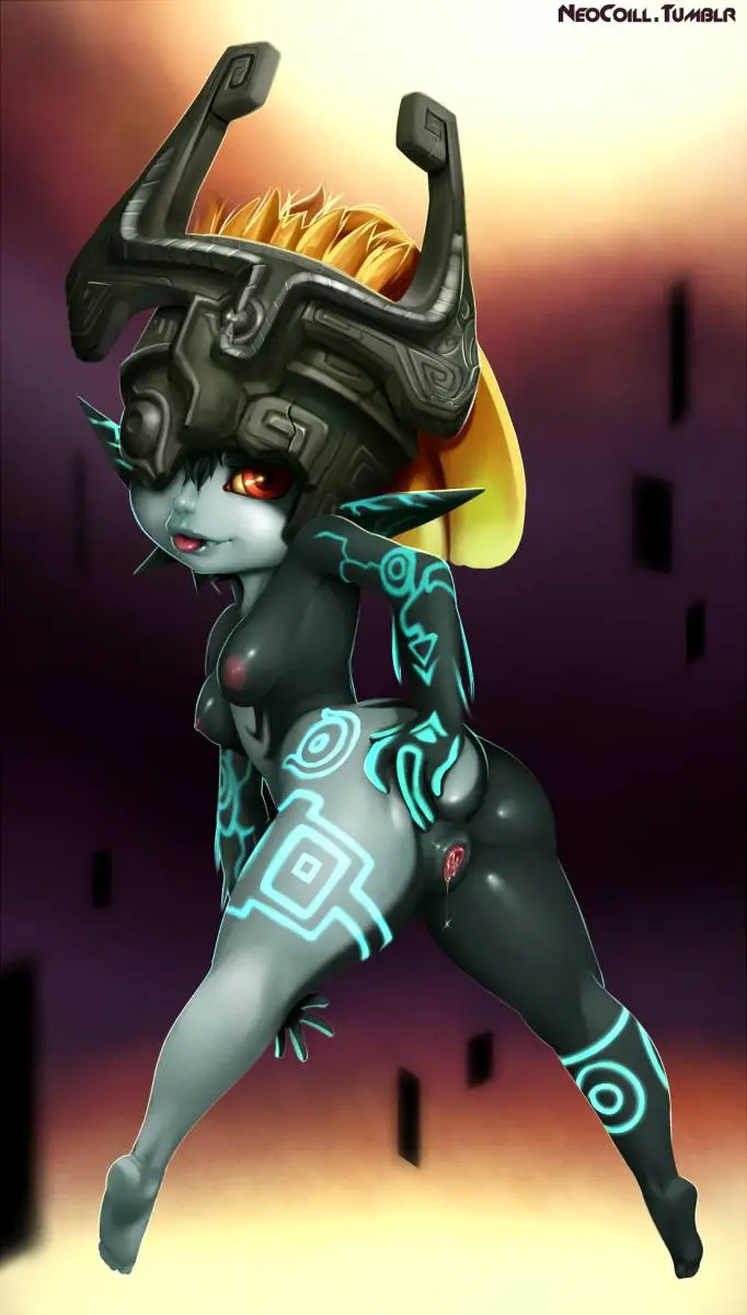 Imp Midna from The Legend of Zelda in hentai fan art featuring ahegao and thick thighs