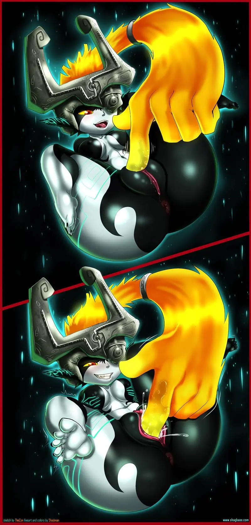Imp Midna from The Legend of Zelda in hentai fan art featuring ahegao and thick thighs