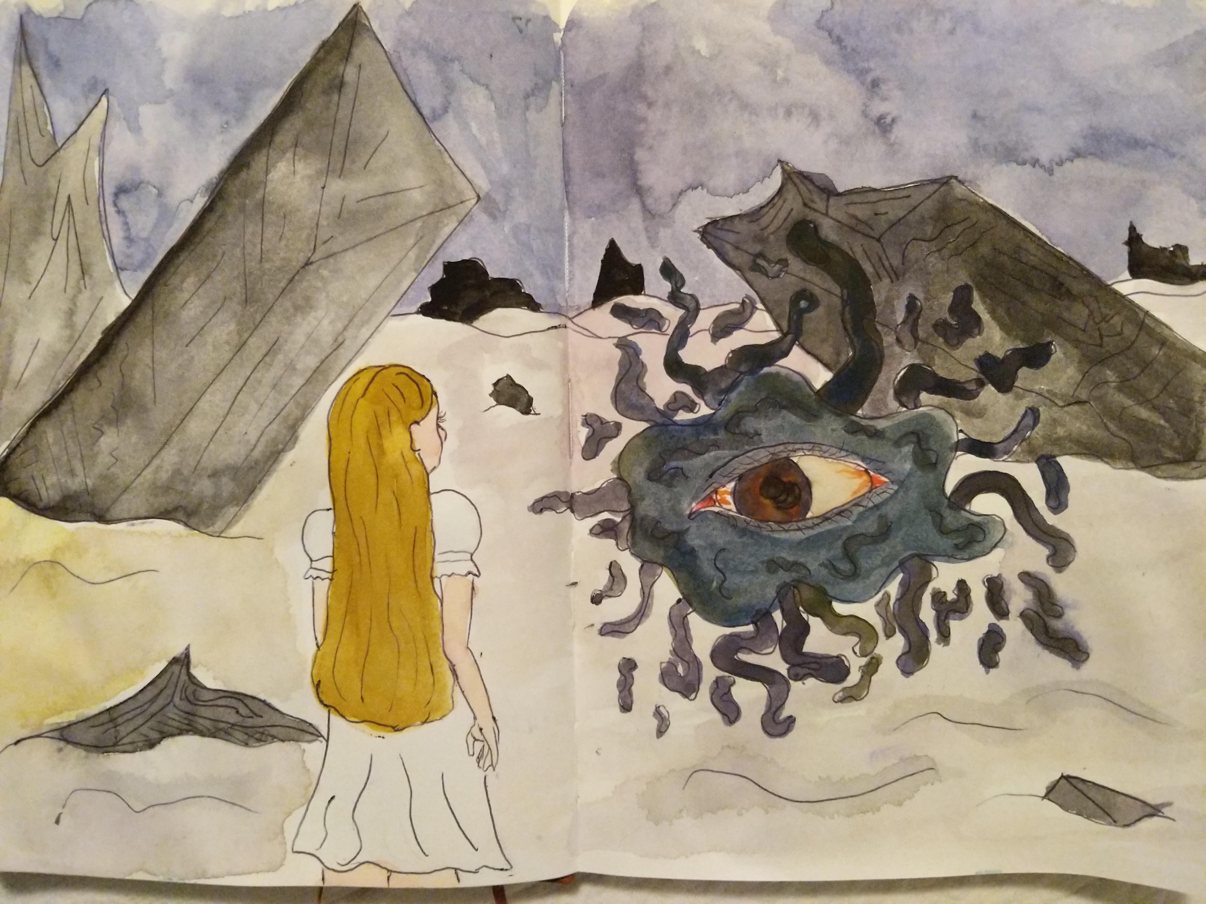 What does a floating eye in a desert of ruins mean? Scrolller