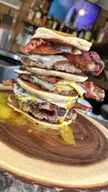 [homemade] Pancake smash burger tower!