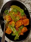[Homemade] Spicy Tofu with Snow Peas, Sticky Rice, and Serrano Peppers