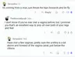 Social media thread discussing peeing while standing, mentioning the clitoris and vagina.