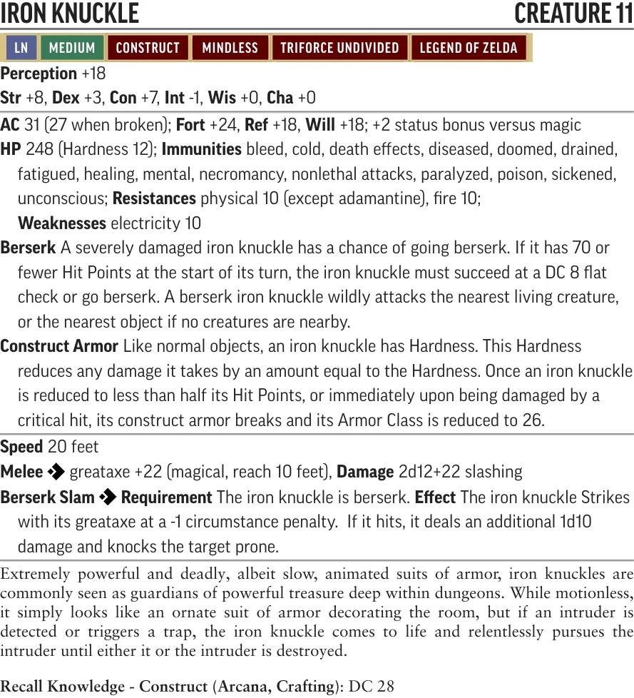 [PF2e] Iron Knuckles (level 11), animated armor that serves as ...