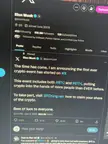 Cursed meme screenshot of Elon Musk's social media profile with a pinned post promoting a crypto event.