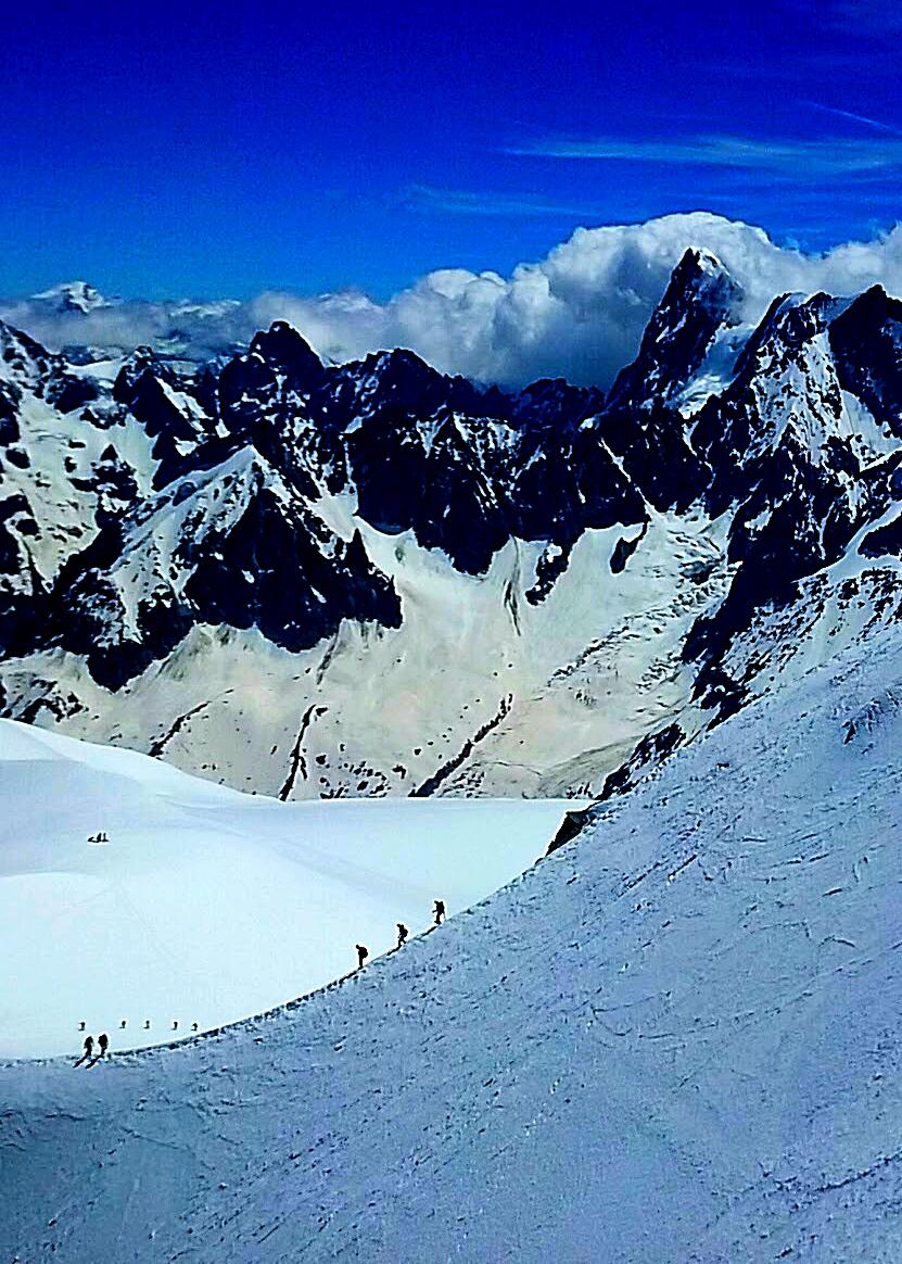 On the edge. Aiguille du Midi, Mont Blanc massif within the French Alps.[OC]