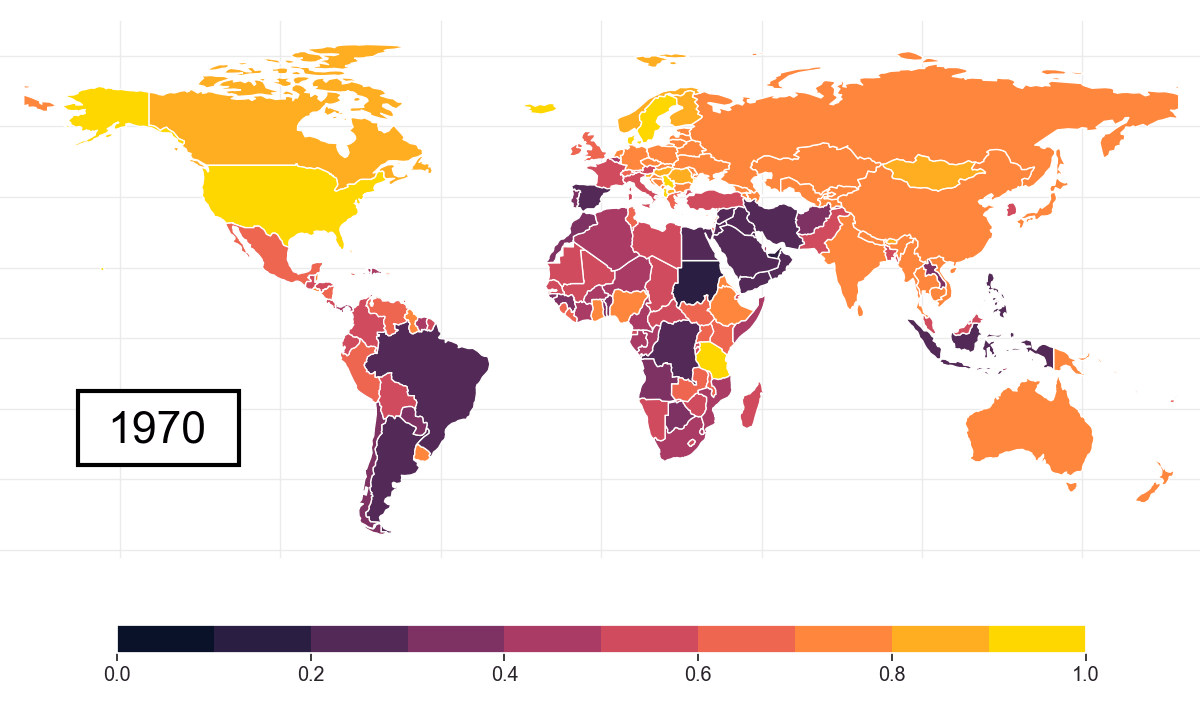 Changes in gender rights over time across the globe
