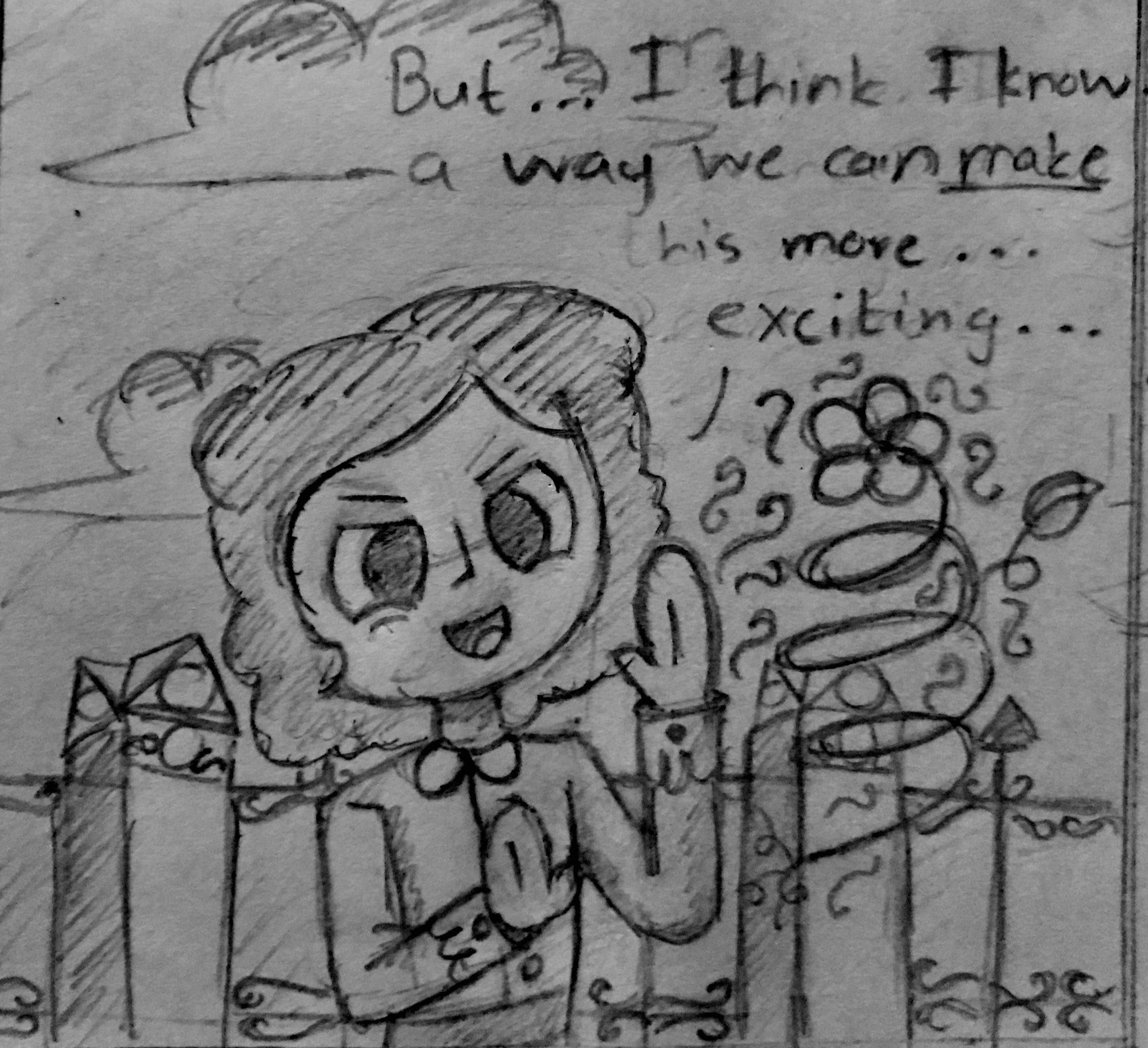 Funny web comic featuring two female OCs in a garden with flowers and a fence