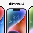 Three iPhone 14 smartphones with aesthetic 4k wallpapers displayed side-by-side.