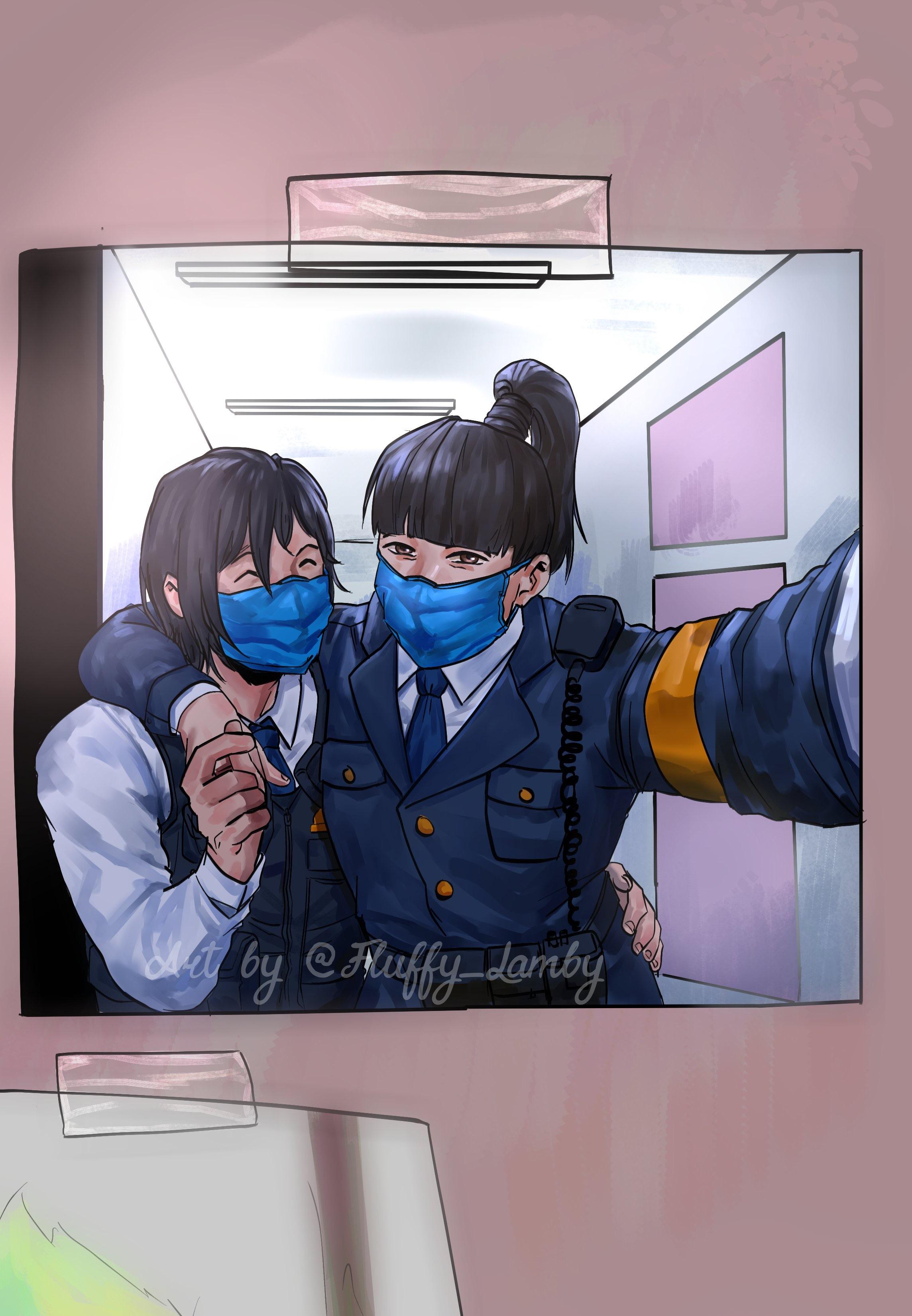 Azami from Project Neural Cloud in a dark blue tactical suit and topless anime fan art by @Ruffy_Lamby