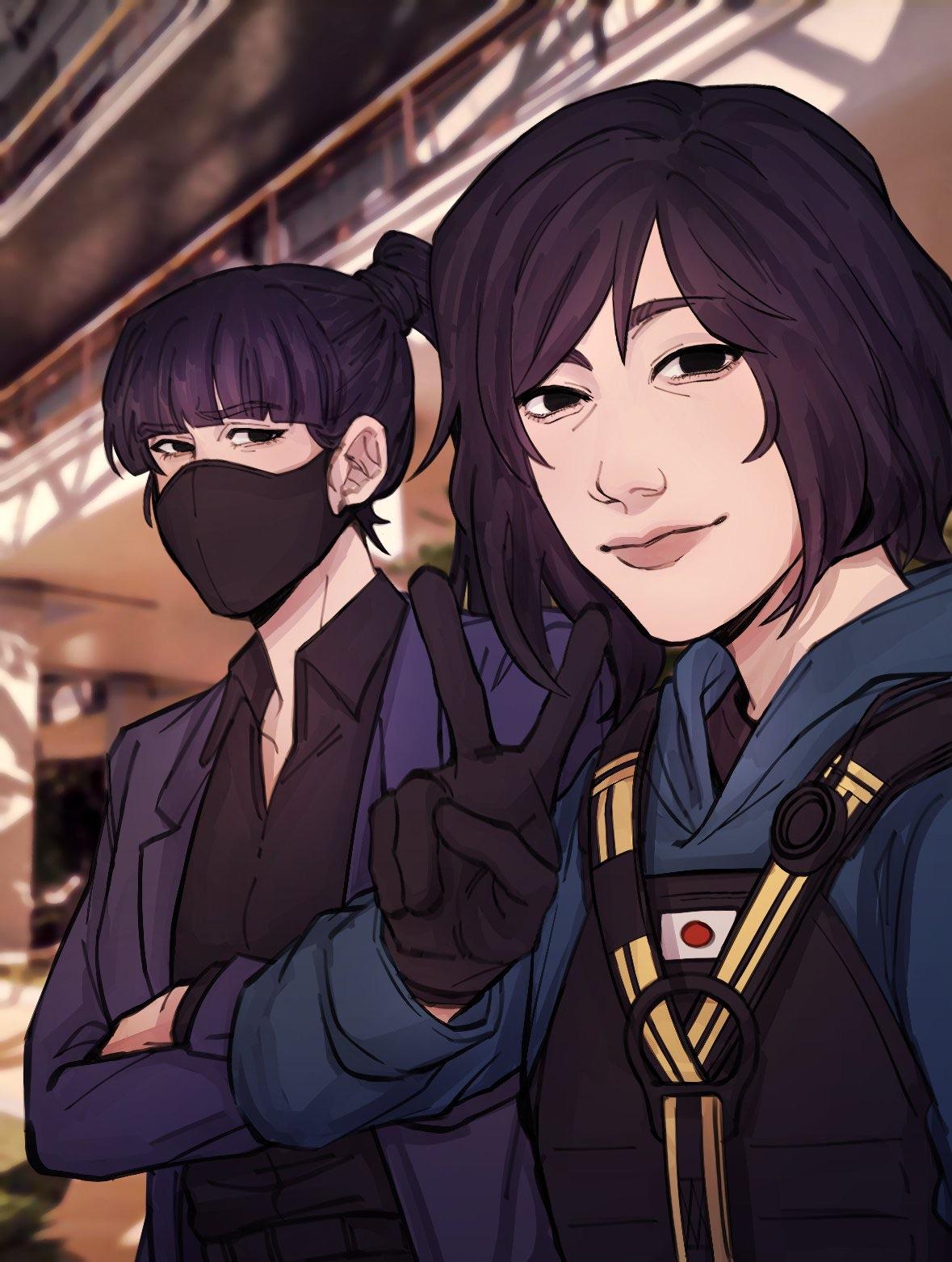 Azami from Project Neural Cloud in a dark blue tactical suit and topless anime fan art by @Ruffy_Lamby
