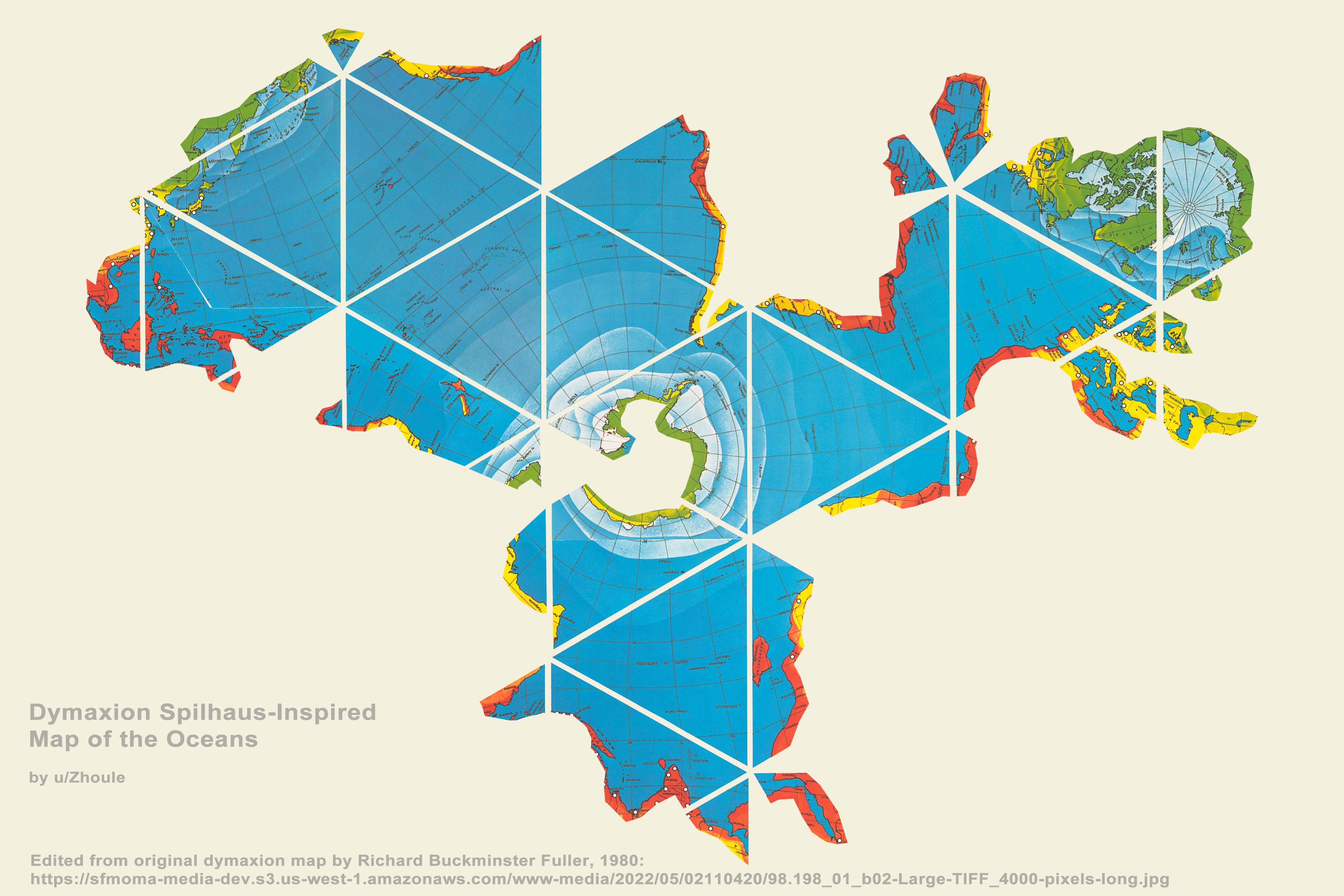 Dymaxion Spilhaus-Inspired Map of the Oceans [OC] | Scrolller
