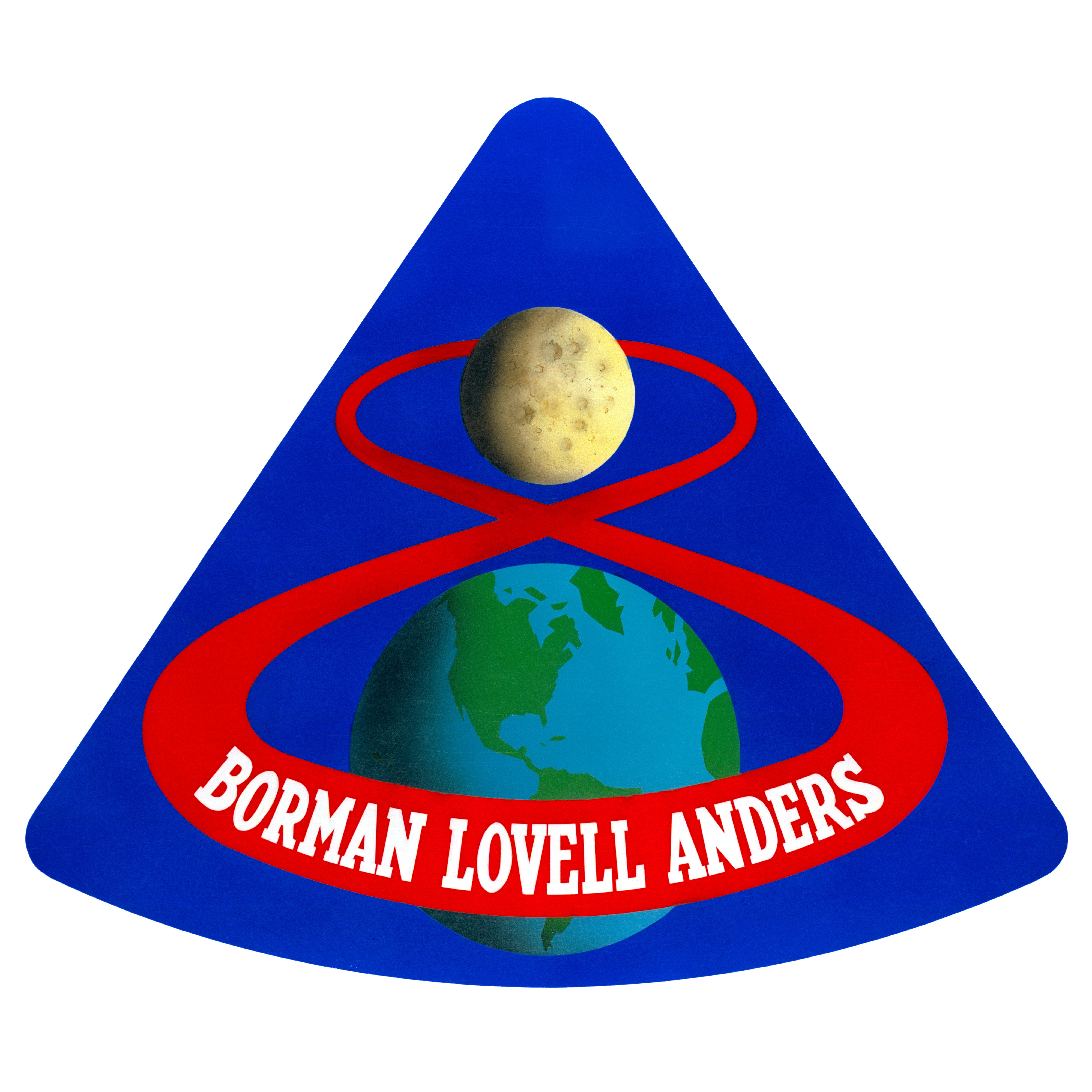 Apollo 8 mission patch shows the flight path of first human crew leaving Earth and orbiting the Moon. With Artemis launching soon it is a great throwback.