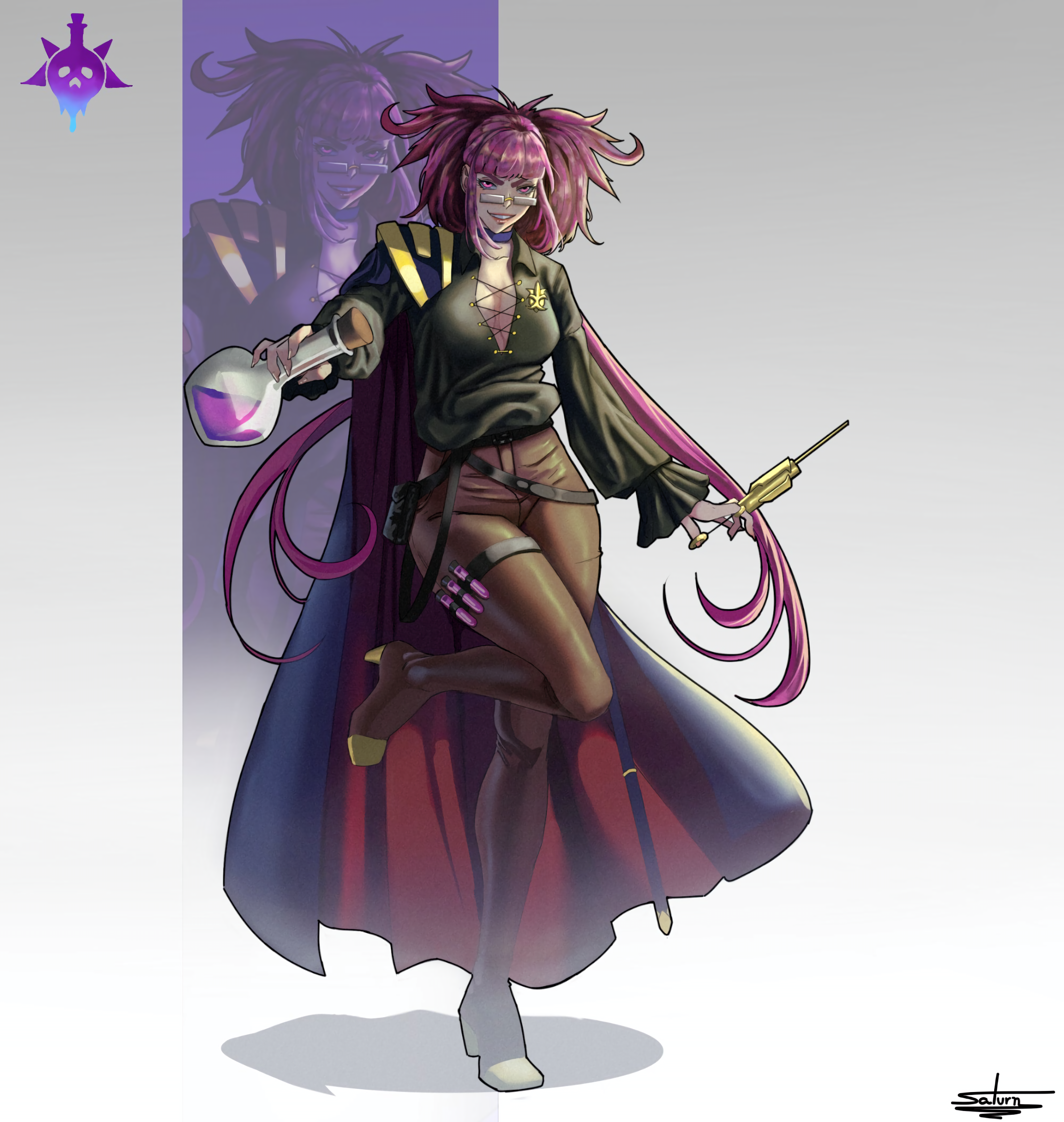 RPG character concept art of fantasy warriors including Azura Hellforge and Lord Satrammburg in digital anime style