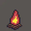Pixel art animation of a flickering campfire against a dark grey background.