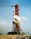 A Saturn 1B rocket on Pad B, Launch Complex 39, Kennedy Space Center, Florida during prelaunch preparations for the Skylab 3 mission. 20 July 1973