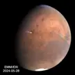 1500+ km long cloud over Mars' ancient volcano, Arsia Mons (Credit: UAE Space Agency)