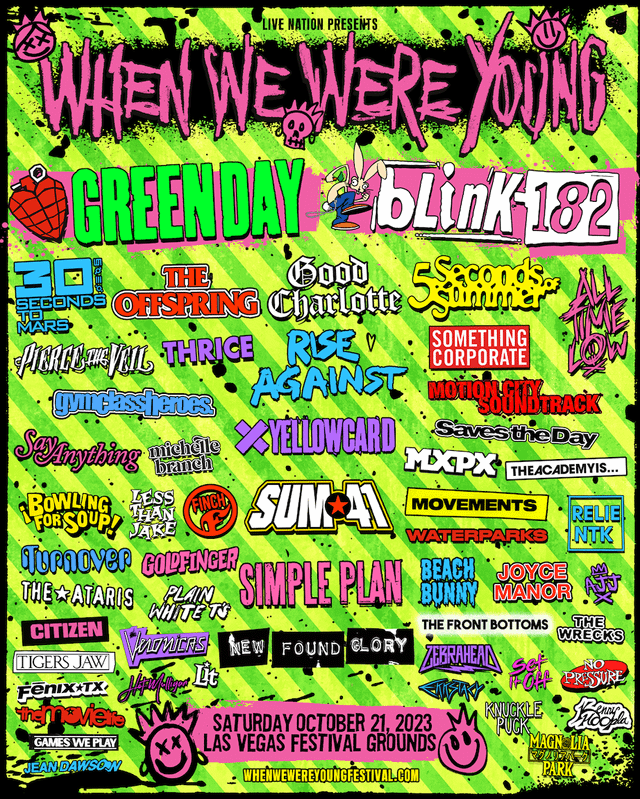 Beach Bunny listed on the colorful punk-rock When We Were Young music festival poster lineup