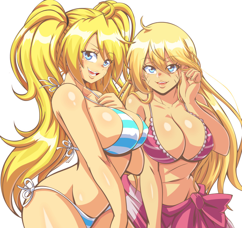 Hentai anime girls with blonde, pink, orange, and purple hair in bikinis and nude poses