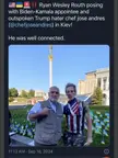 Ryan Wesley Routh and Chef Jose Andres posing together in a Kiev city square with a golden monument.