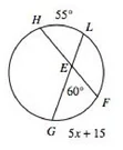 [9th grade Geometry Honors] How can I find x? I'm not sure how to find the arc measure from the angle on an angle thats not centered. I got x=21 but x=10, how can i do this? E is not centered.