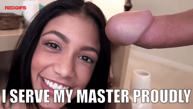 Slim latina woman performing a blowjob on a white man with girl inferiority captions.