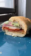 My best Italian sub yet! Pepperoni, Salami, Provolone, Roasted Red Peppers, Red Onions, Lettuce, Herbs, Oil, and Balsamic on Day-Old Bread!