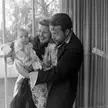 Orson Welles and Rita Hayworth with their daughter Rebecca Welles at home in Beverly Hills (1945)