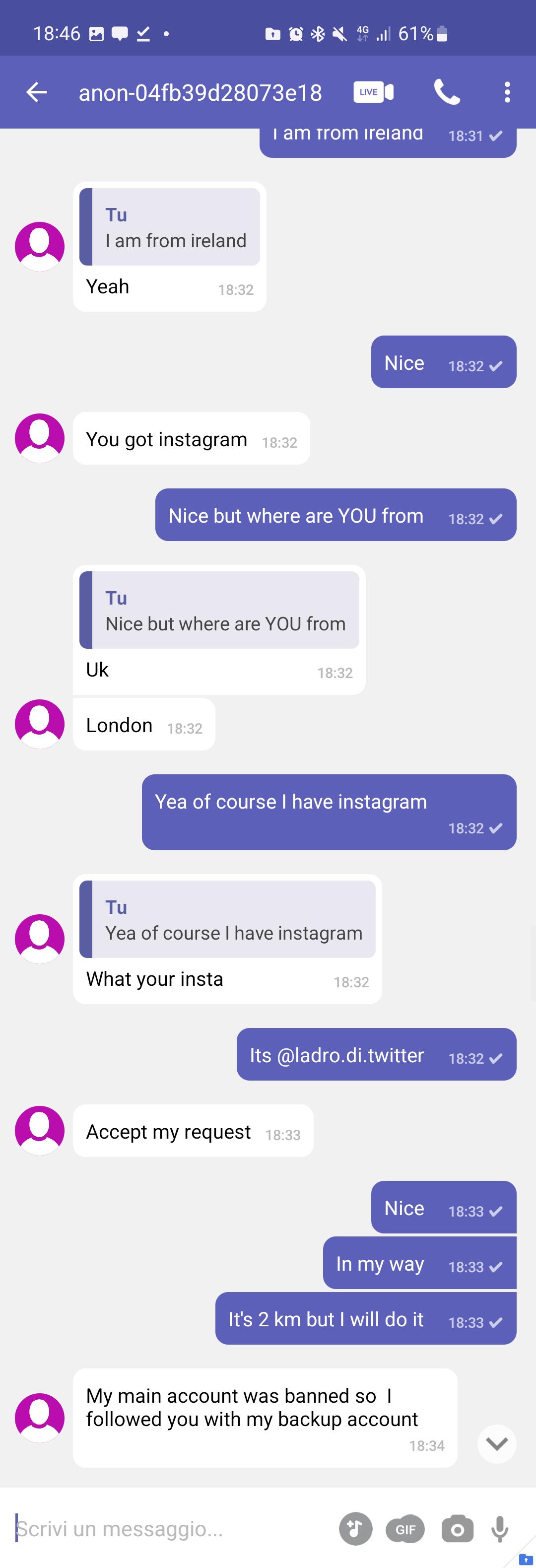 Scambaiting chat screenshots showing a conversation with a ghosted user on Instagram