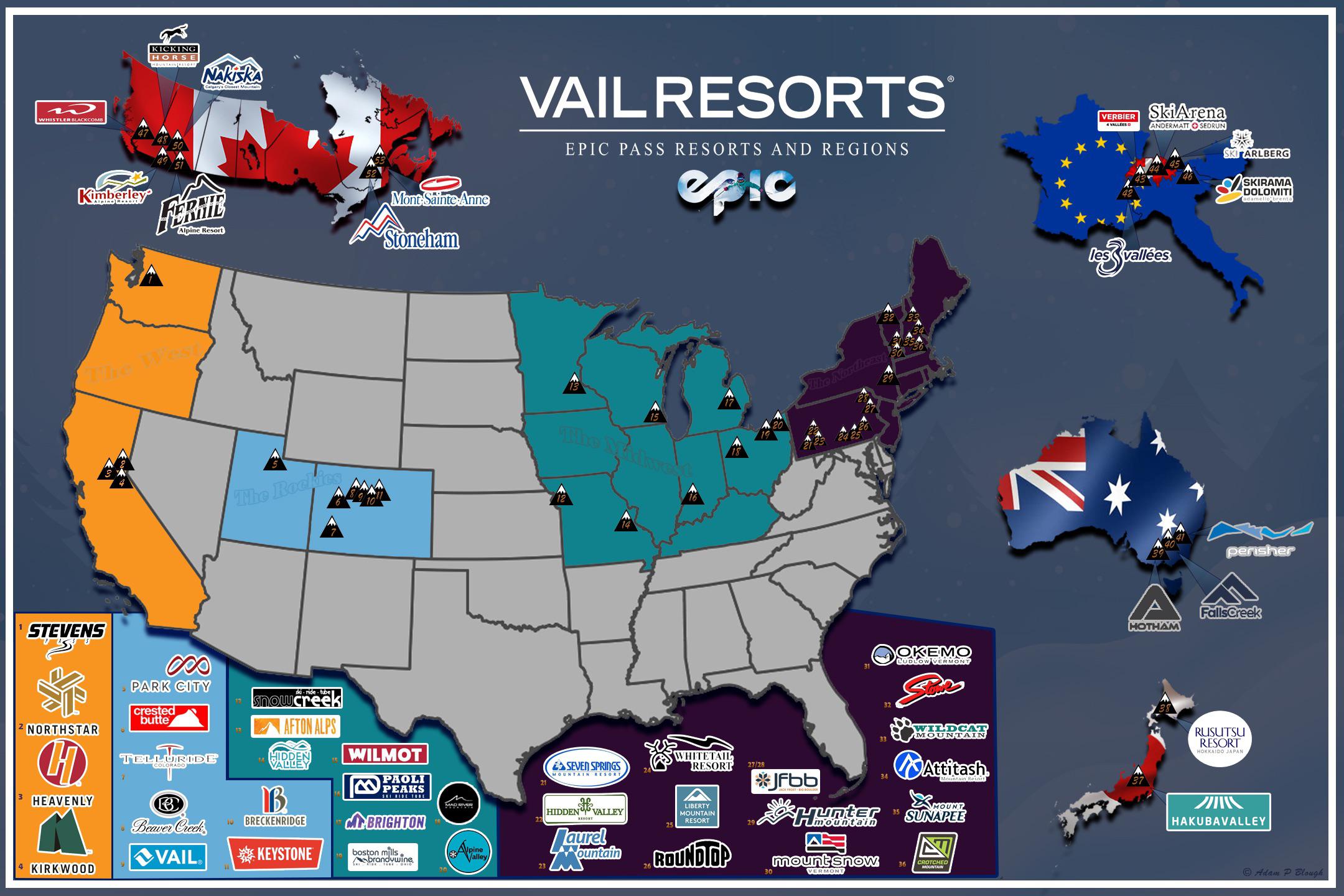 Map of all the Resorts you can visit with an