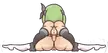 Futanari woman with green hair in a spread eagle pose showing her pussy