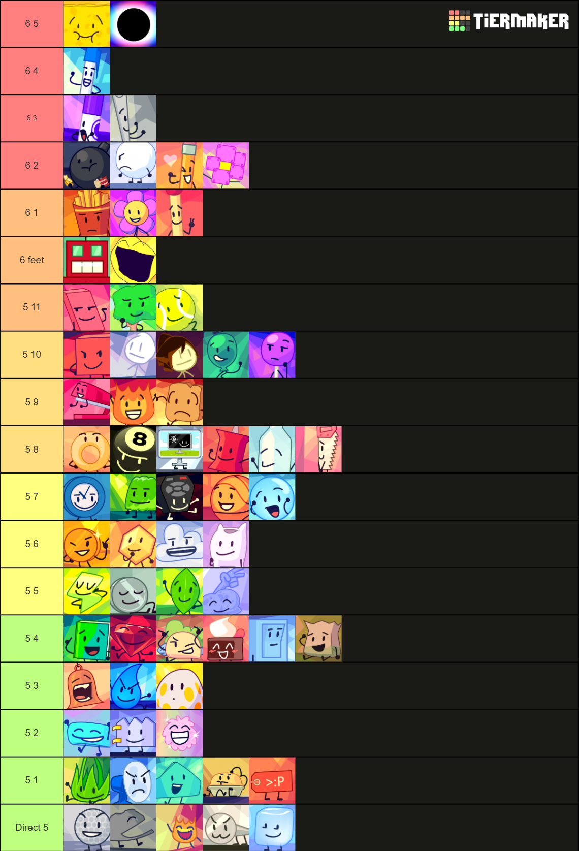BFDI height headcanons if the objects were humanized. I was EXTREMELY ...