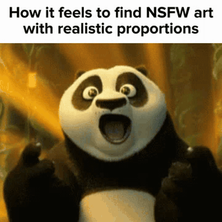 Po from Kung Fu Panda gasping in excitement with text about finding art with realistic proportions