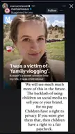 The backlash is coming. PSA for Mormon mommy and family vloggers (and all influencers doing the LDS church's bidding by exploiting your kids): "We will see much much more of this in the future. The backlash of using children on social media to sell you or your brand."