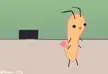 Gawr Gura pixel art gif of a blue creature pulling an orange shrimp into a black hole