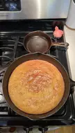 First time making cast iron corn bread! Used my dads recipe and it comes out so good! Recipe in comments