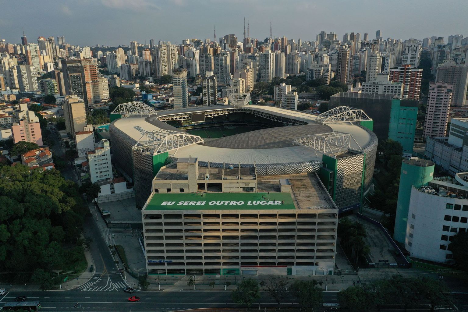 São Paulo (Brazil) downtown with Palmeiras' stadium on the foreground