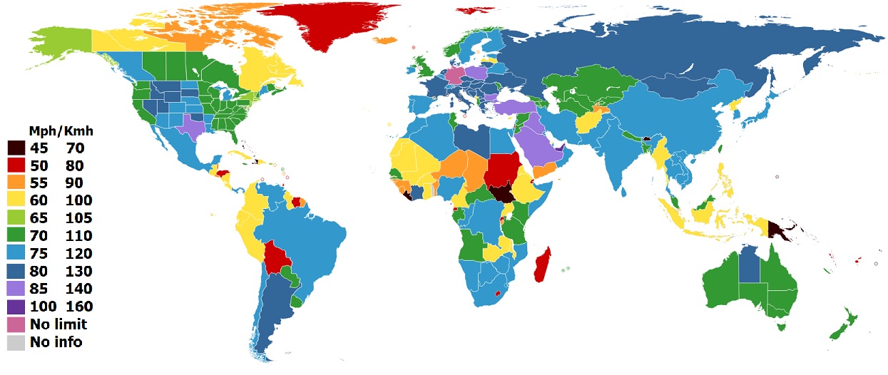 Highway speed limit of all countries