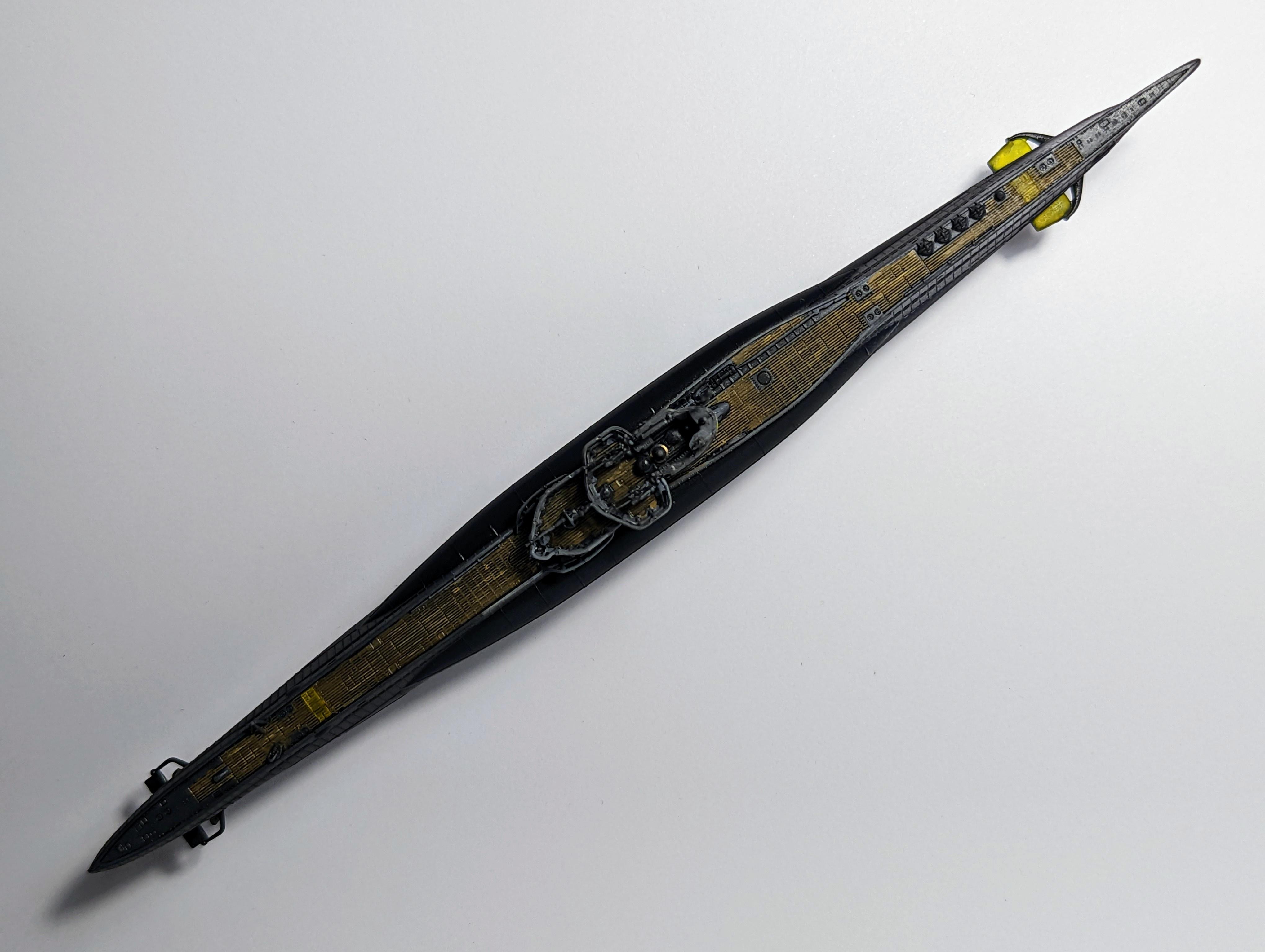 1/350 U-boat type VII C-41 model submarine on a display stand, shown from multiple angles against a white background