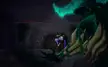 Minecraft Warden concept art: a small dark creature facing a massive, glowing green beast monster in a dark cavern.