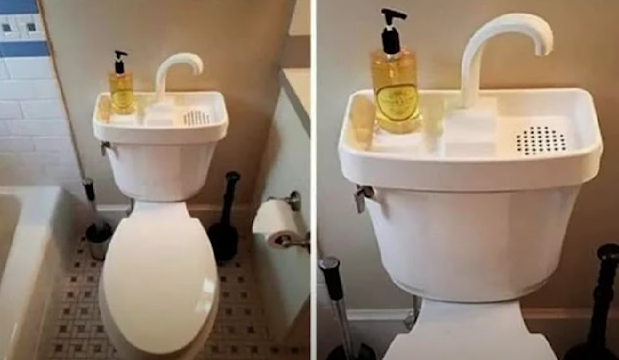 Some toilets have a sink attached to the top, so that you can re-use the water in the next flush. Millions of liters of water are saved this way!