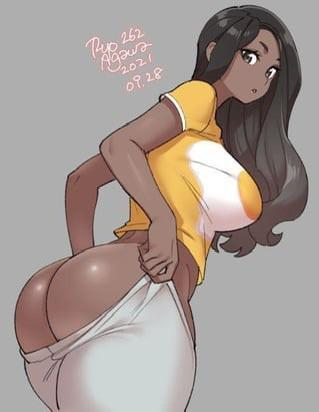 Hentai anime girls with busty figures in suggestive outfits, including a girl in a red dress and one in a white towel.