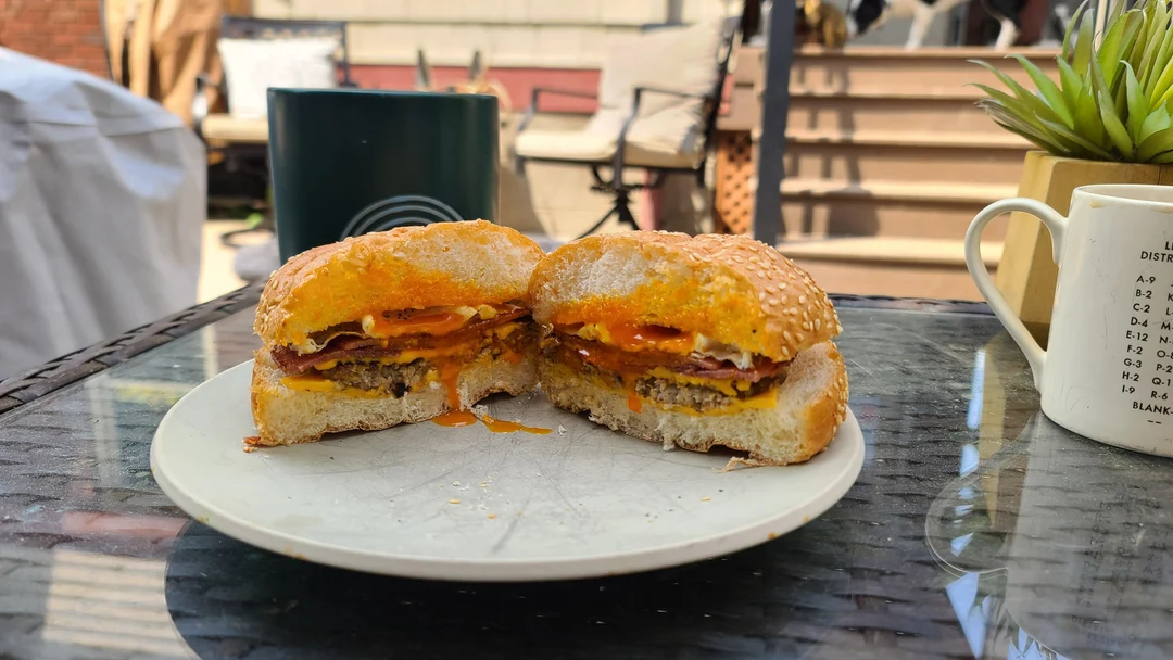 Pork Roll, Goetta, Egg and Cheese on a hard roll | Scrolller