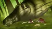 A giant female Spinosaurus watches her tiny hatchlings emerge - by riperrudi